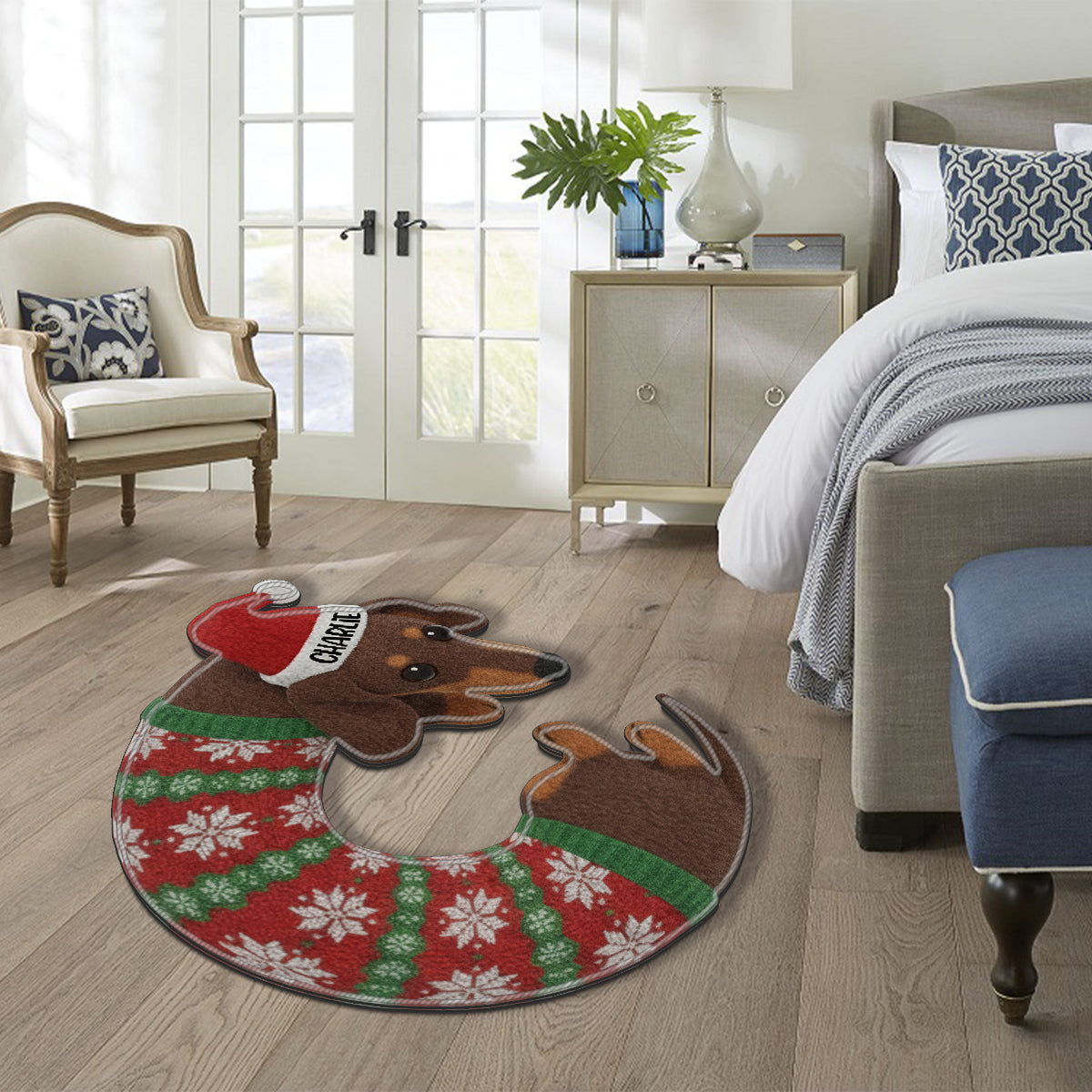 Niedlicher Dackel-Weihnachtsbaumrock – personalisierter, rutschfester Dackel-Teppich