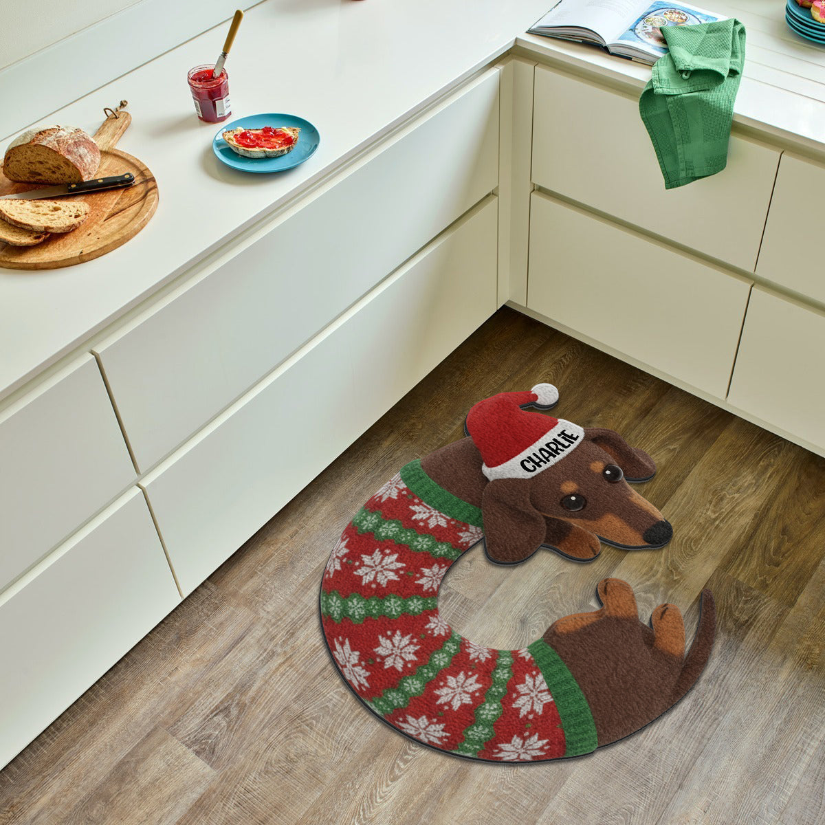 Niedlicher Dackel-Weihnachtsbaumrock – personalisierter, rutschfester Dackel-Teppich
