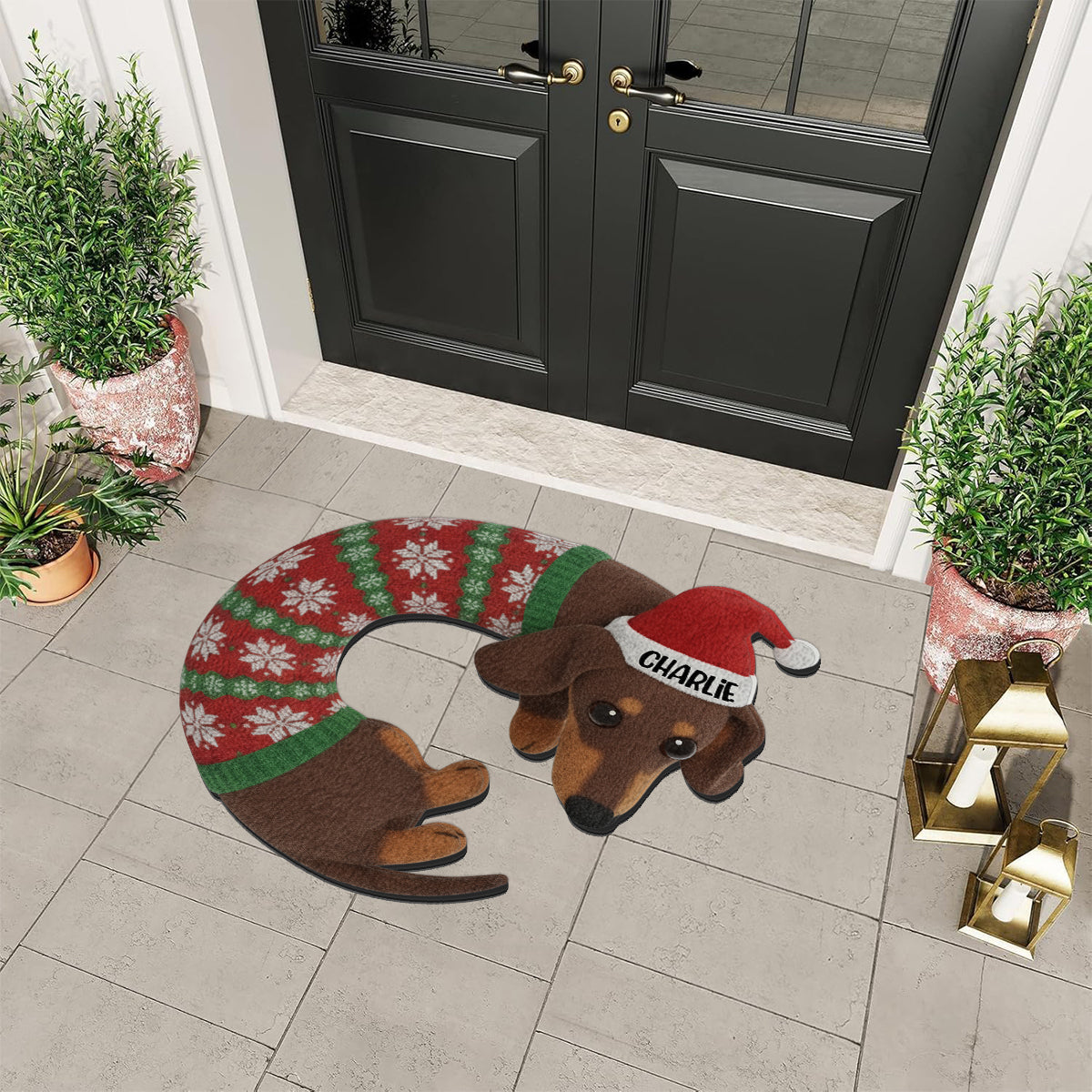 Niedlicher Dackel-Weihnachtsbaumrock – personalisierter, rutschfester Dackel-Teppich