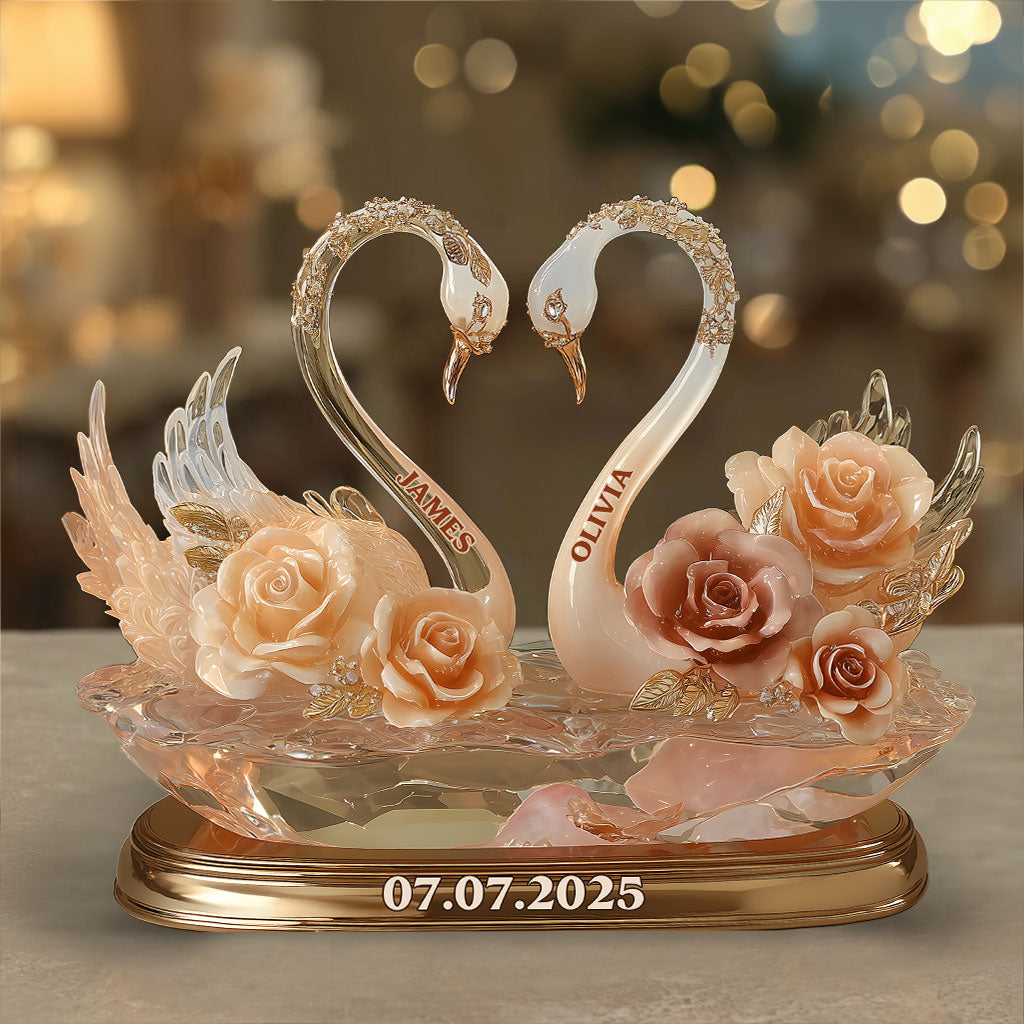 Enternal Love, Swan Couple - Personalized Couple Custom Shaped Acrylic Plaque