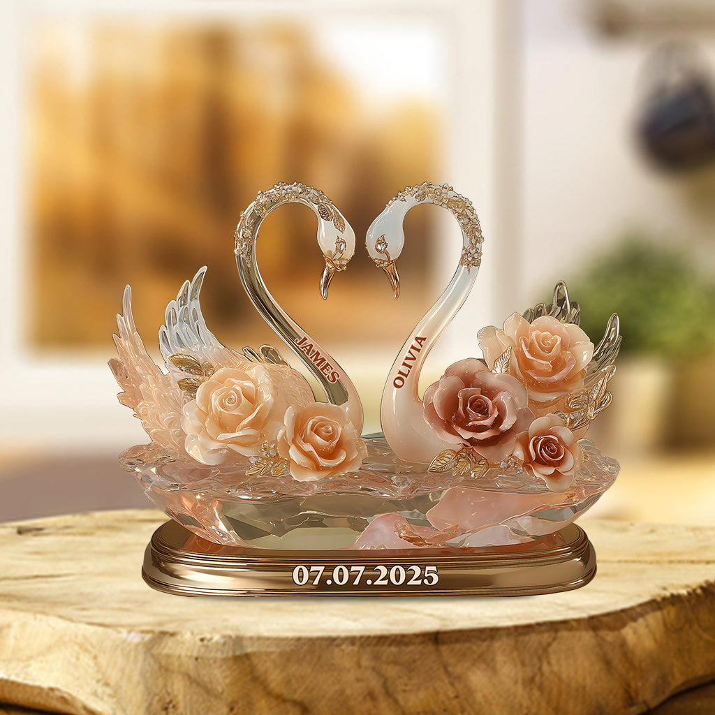 Enternal Love, Swan Couple - Personalized Couple Custom Shaped Acrylic Plaque