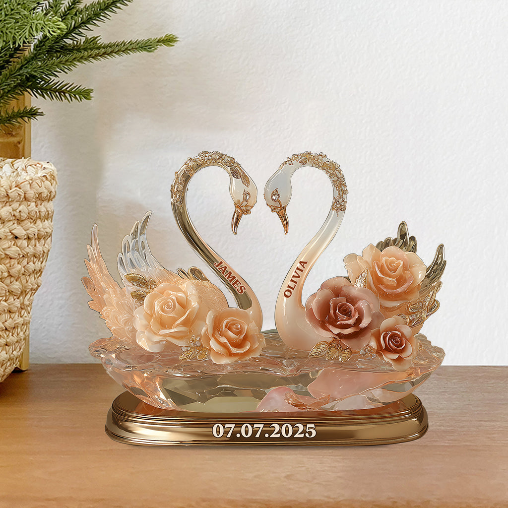 Enternal Love, Swan Couple - Personalized Couple Custom Shaped Acrylic Plaque
