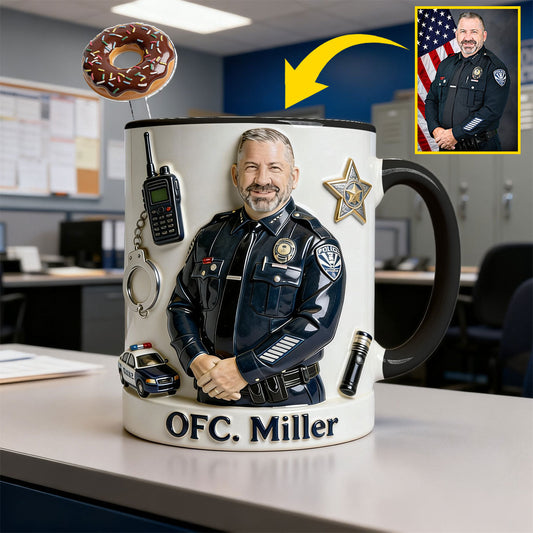 Personalisierbar mit Foto – Bedruckte Tasse mit Acryl-Rührstäbchen im Polizei-Design