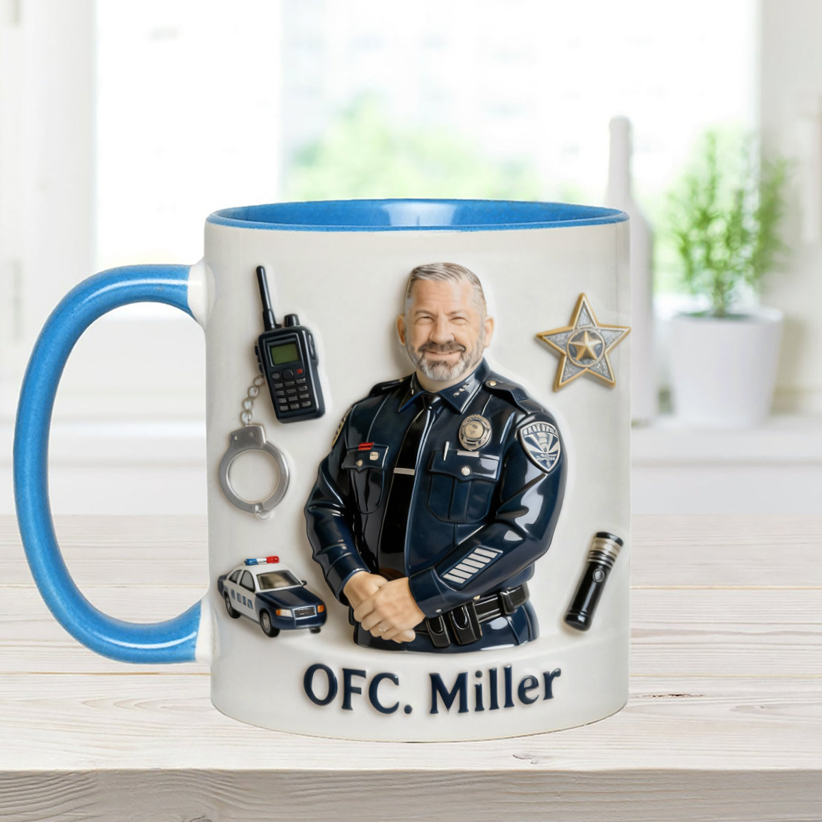 Custom From Any Photo - Personalized Police Officer Set Accent Mug with Acrylic Stirrers