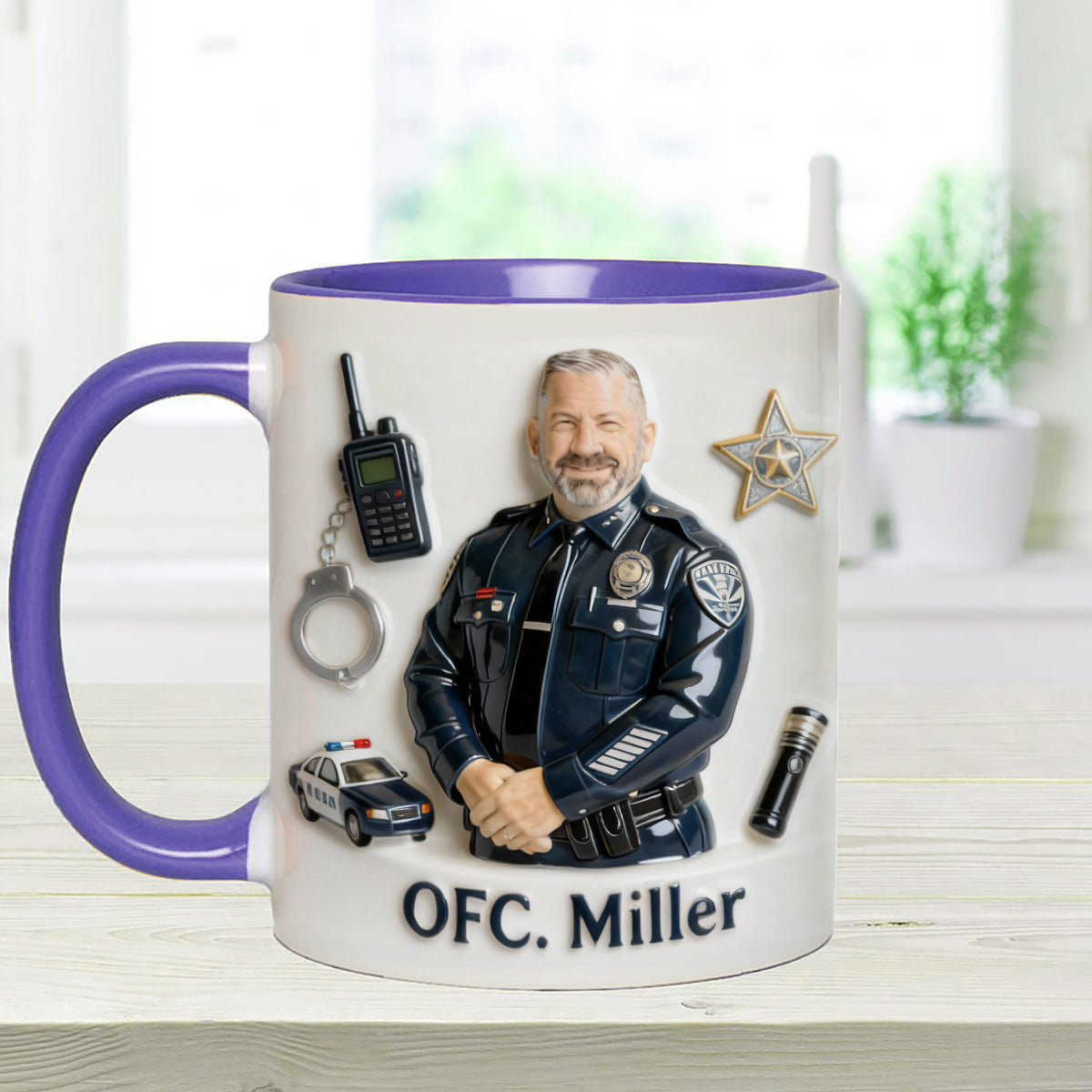 Custom From Any Photo - Personalized Police Officer Set Accent Mug with Acrylic Stirrers