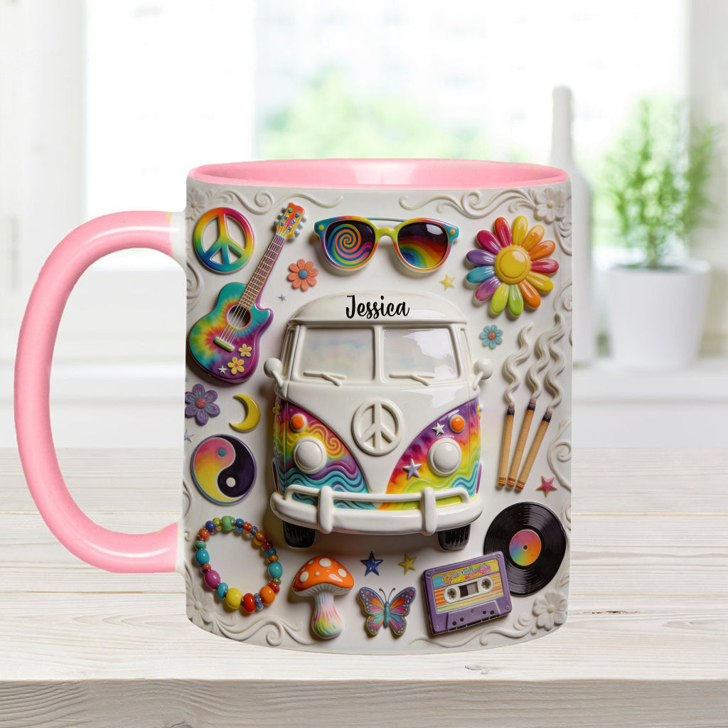 Amour, Espoir, Paix - Mug et sous-verre personnalisés style hippie