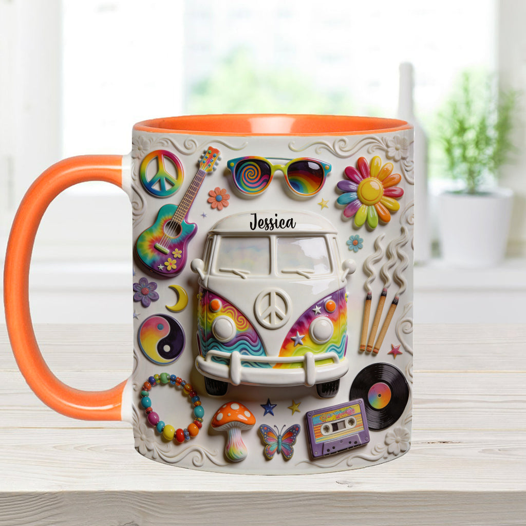 Amour, Espoir, Paix - Mug et sous-verre personnalisés style hippie