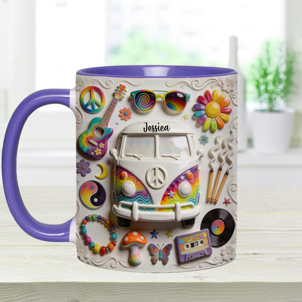 Amour, Espoir, Paix - Mug et sous-verre personnalisés style hippie