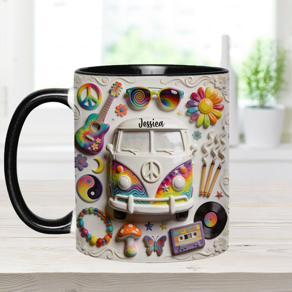Amour, Espoir, Paix - Mug et sous-verre personnalisés style hippie