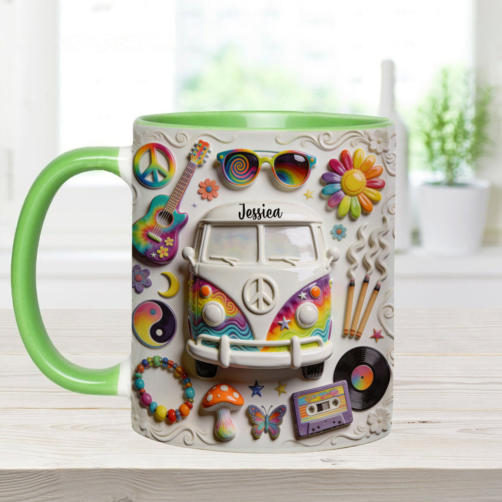 Amour, Espoir, Paix - Mug et sous-verre personnalisés style hippie