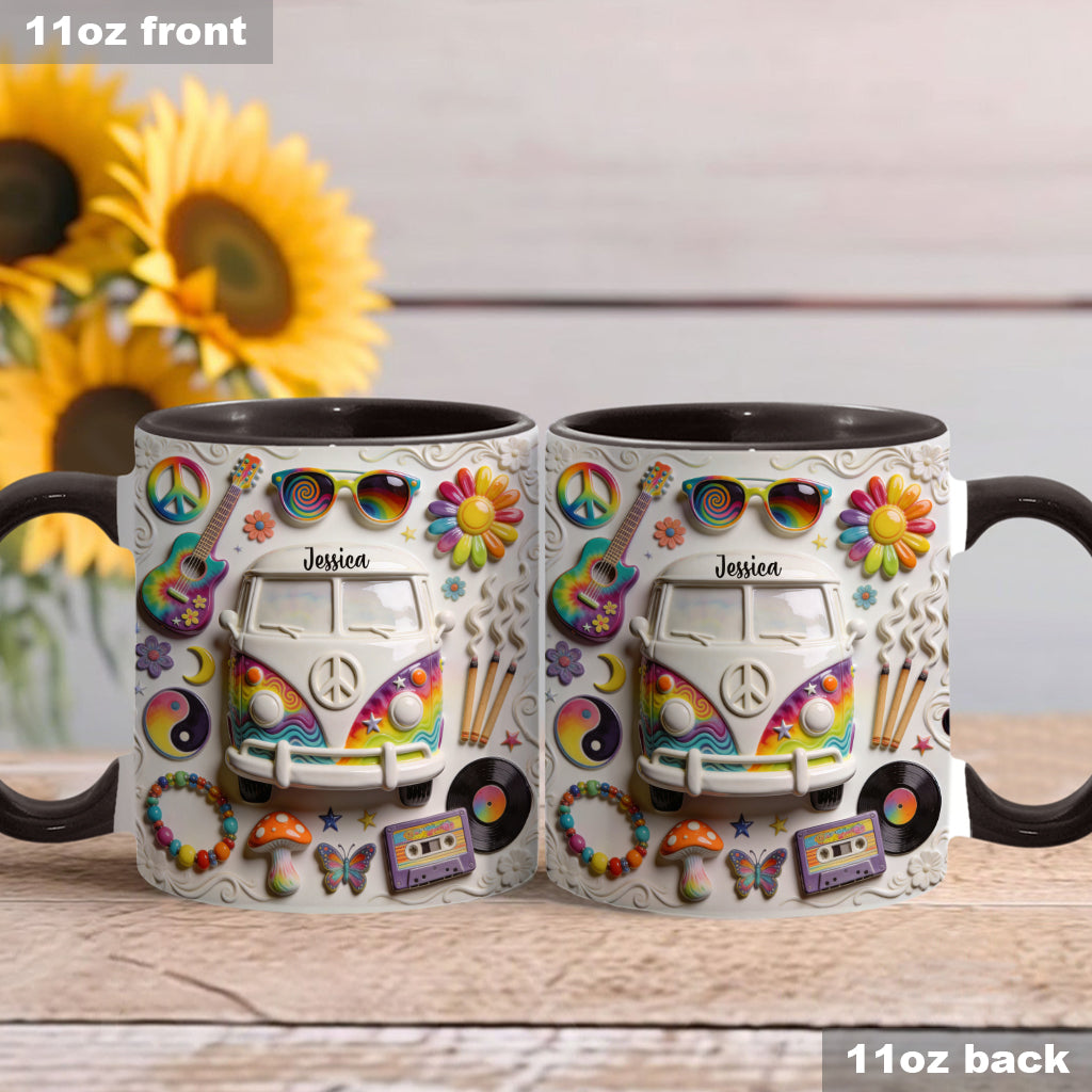 Amour, Espoir, Paix - Mug et sous-verre personnalisés style hippie