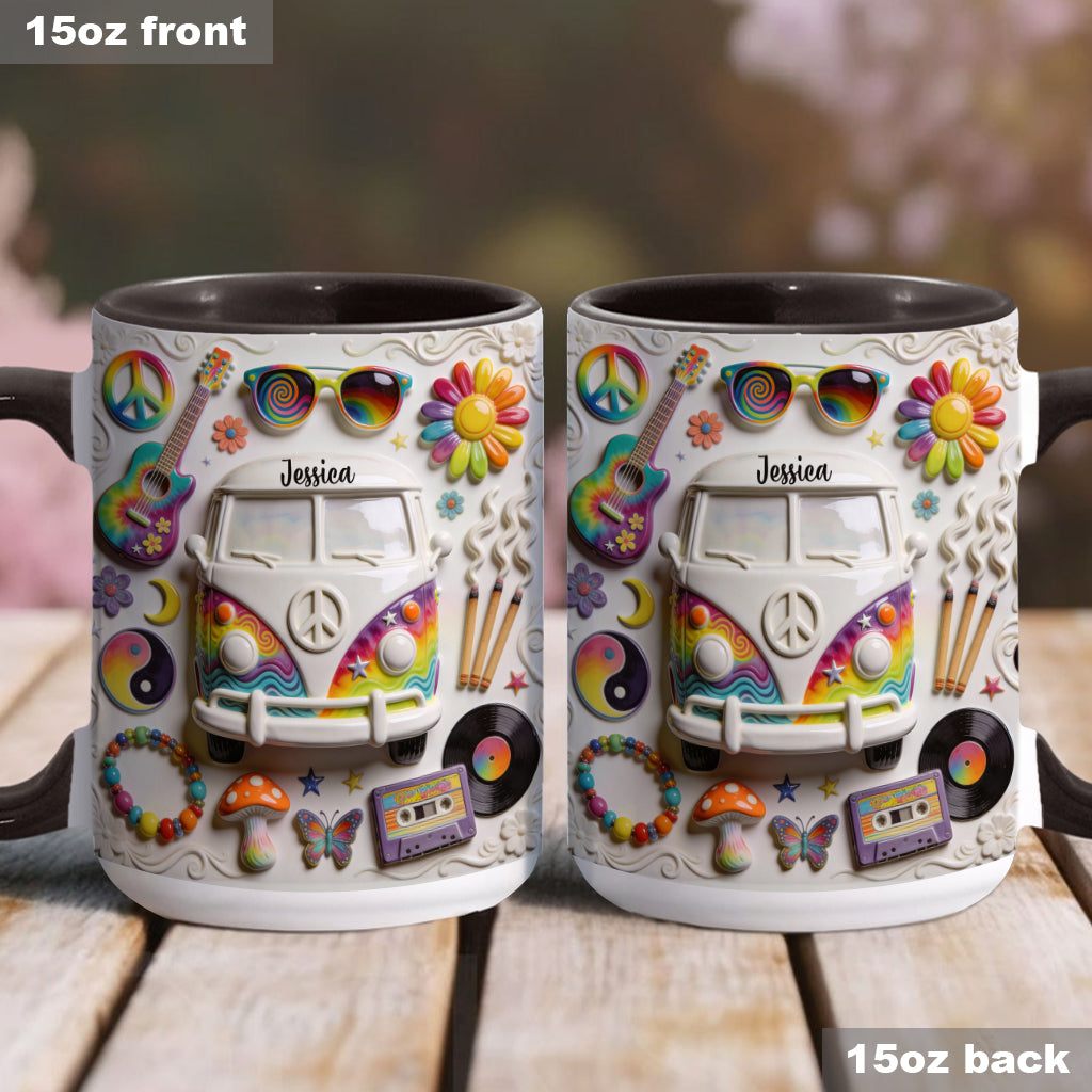 Amour, Espoir, Paix - Mug et sous-verre personnalisés style hippie