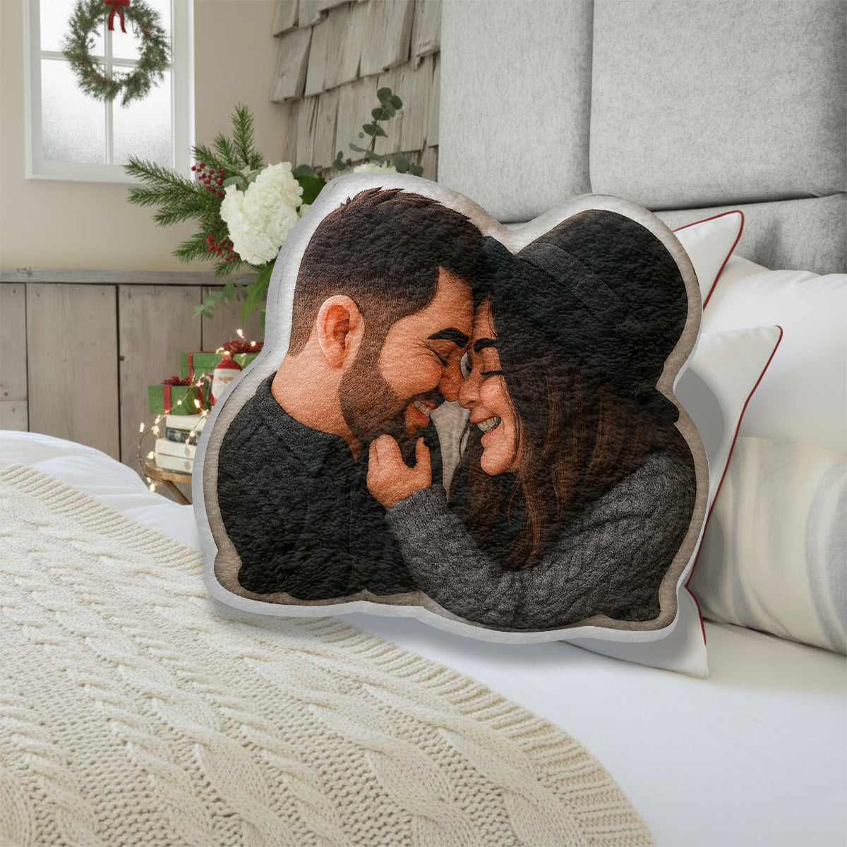 Funny Gift Cartoonish Exaggerated Mascot Style - Personalized Faux Fur Shaped Pillow