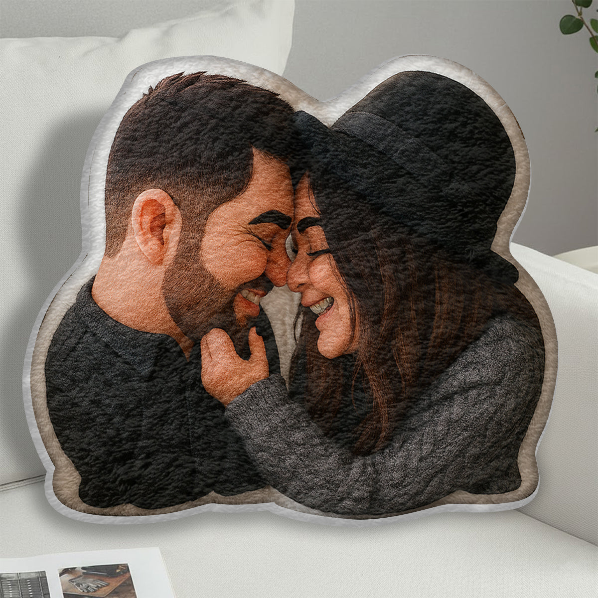 Funny Gift Cartoonish Exaggerated Mascot Style - Personalized Faux Fur Shaped Pillow