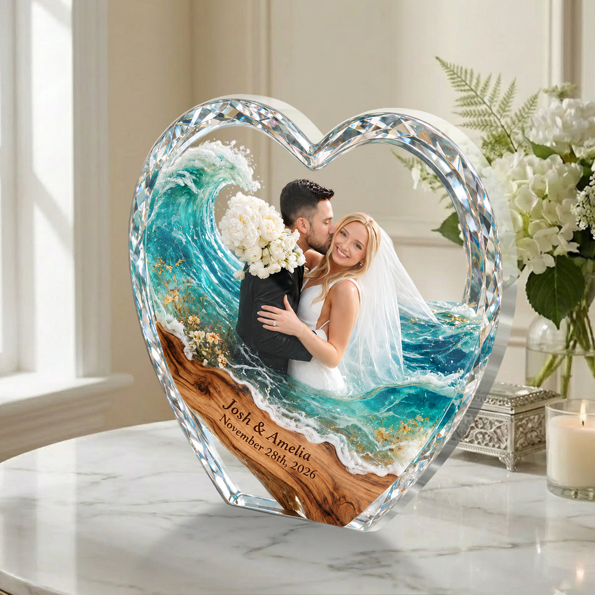 Wedding Bridal Keepsake - Personalized Couple 2-Side Printed Acrylic Plaque