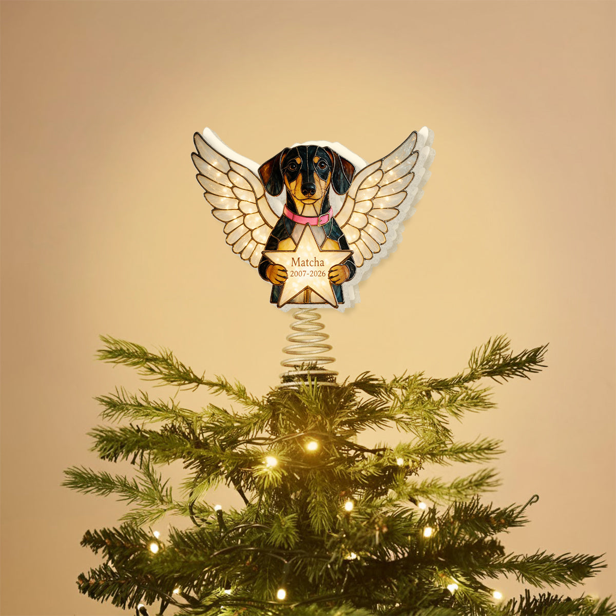 Our Christmas Angel - Personalized Dog LED Light Tree Topper