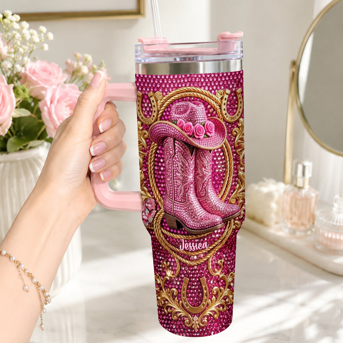 Cowgirl Stiefel - Personalisierter Cowgirl Becher Mit Plüsch Charm
