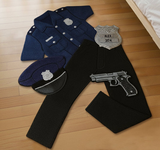 Polizei-Outfits – Personalisierter, rutschfester, getufteter Teppich mit Polizeimotiv