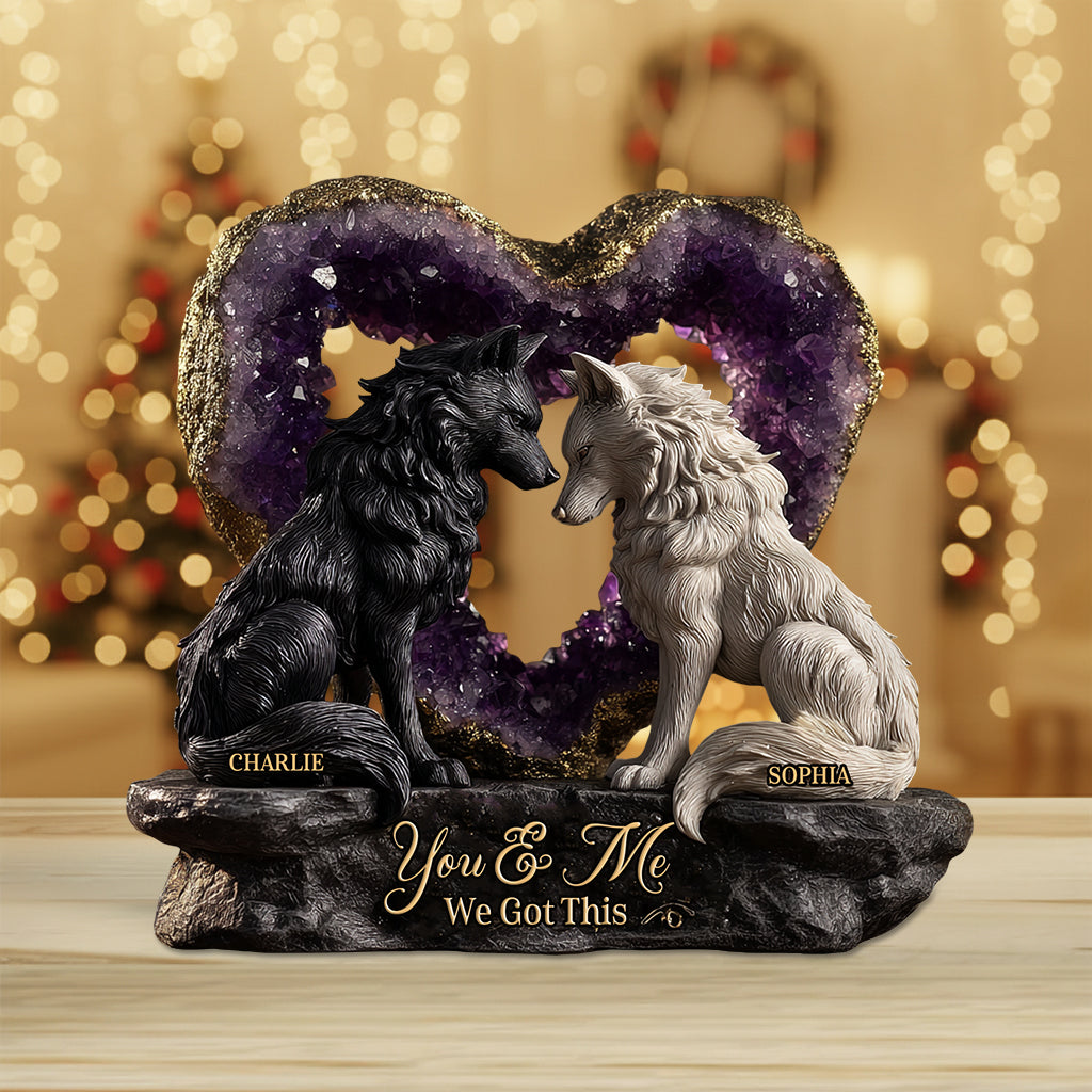 Amethyst Style Wolf Couple - Personalized Couple Custom Shaped Acrylic Plaque