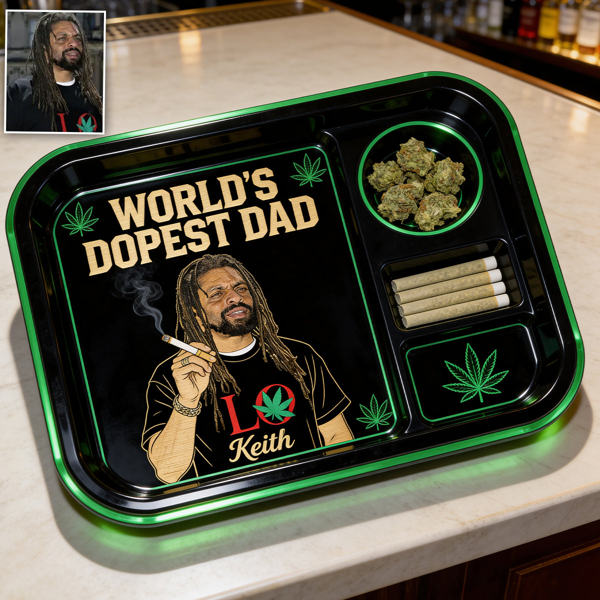 Personalisierbares Rolling Tray aus Ihrem Foto, Geschenk für den coolsten Papa - Individuelles Weed Catch-All Tray