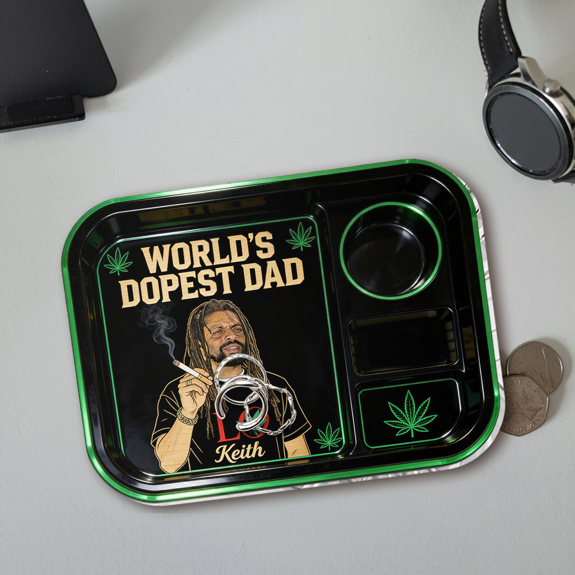 Personalisierbares Rolling Tray aus Ihrem Foto, Geschenk für den coolsten Papa - Individuelles Weed Catch-All Tray