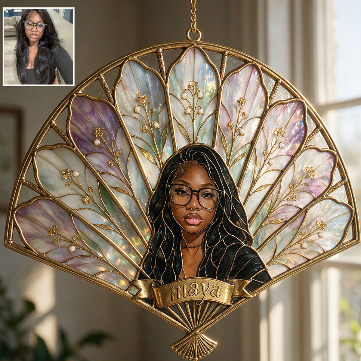 Ornement en Verre Floral Élégant - Suncatcher en Verre Imprimé 3D Personnalisé