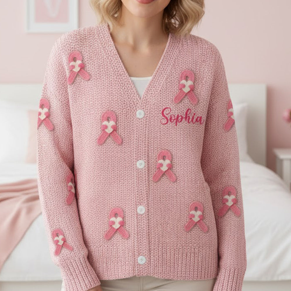 Brustkrebs-Schleife – Personalisierter Cardigan zur Sensibilisierung für Brustkrebs