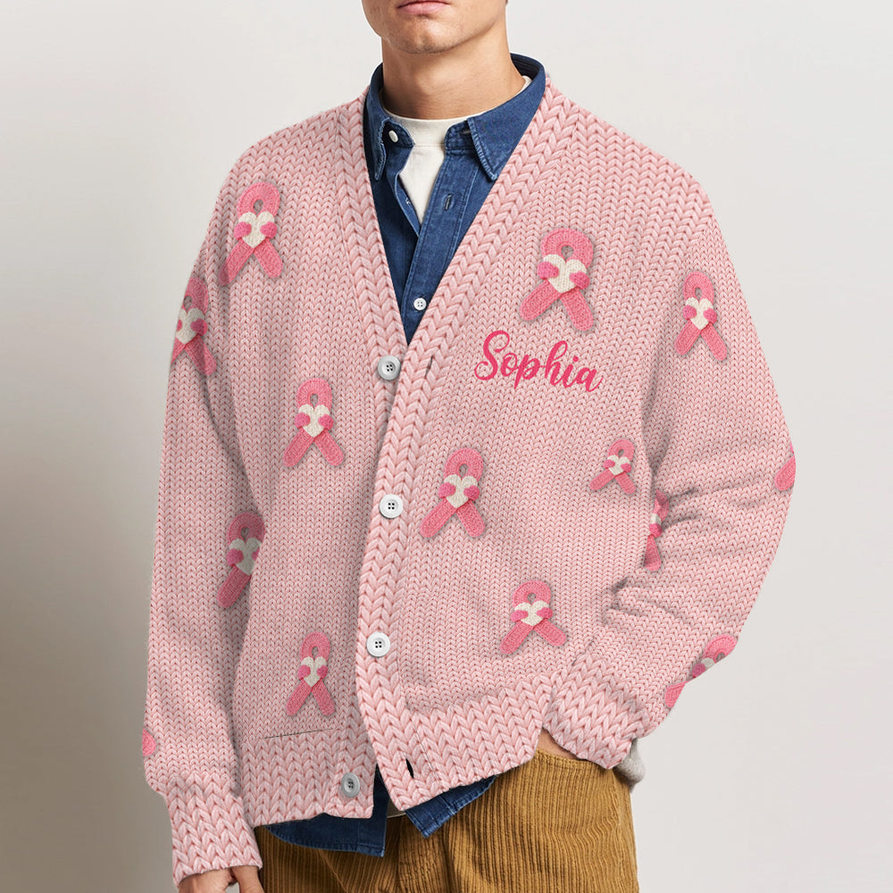 Brustkrebs-Schleife – Personalisierter Cardigan zur Sensibilisierung für Brustkrebs