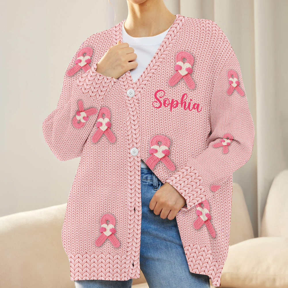 Brustkrebs-Schleife – Personalisierter Cardigan zur Sensibilisierung für Brustkrebs