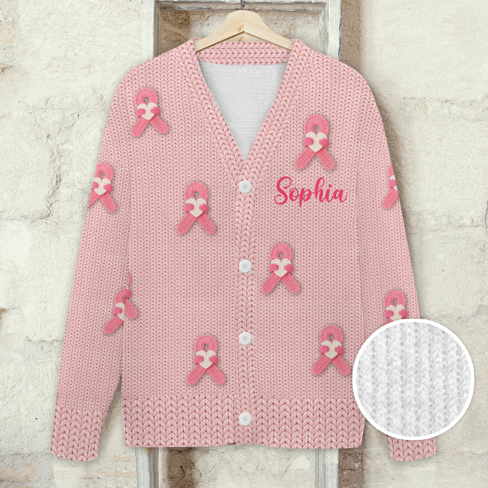 Brustkrebs-Schleife – Personalisierter Cardigan zur Sensibilisierung für Brustkrebs