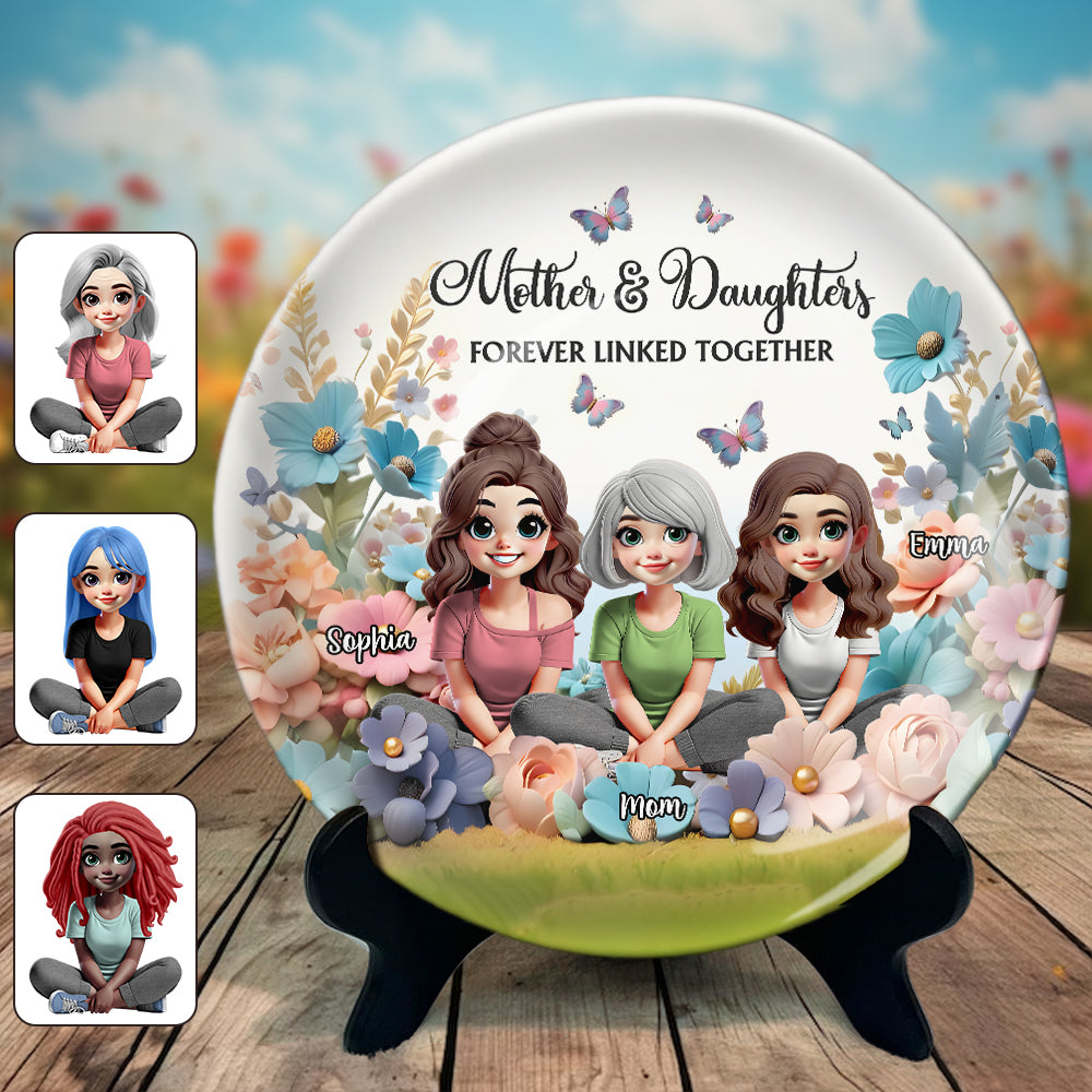 Mother & Daughter Forever Linked Together - Personalized Mother Ceramic Round Plate
