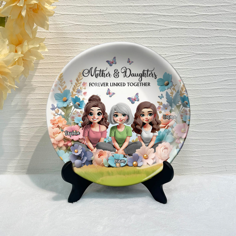 Mother & Daughter Forever Linked Together - Personalized Mother Ceramic Round Plate