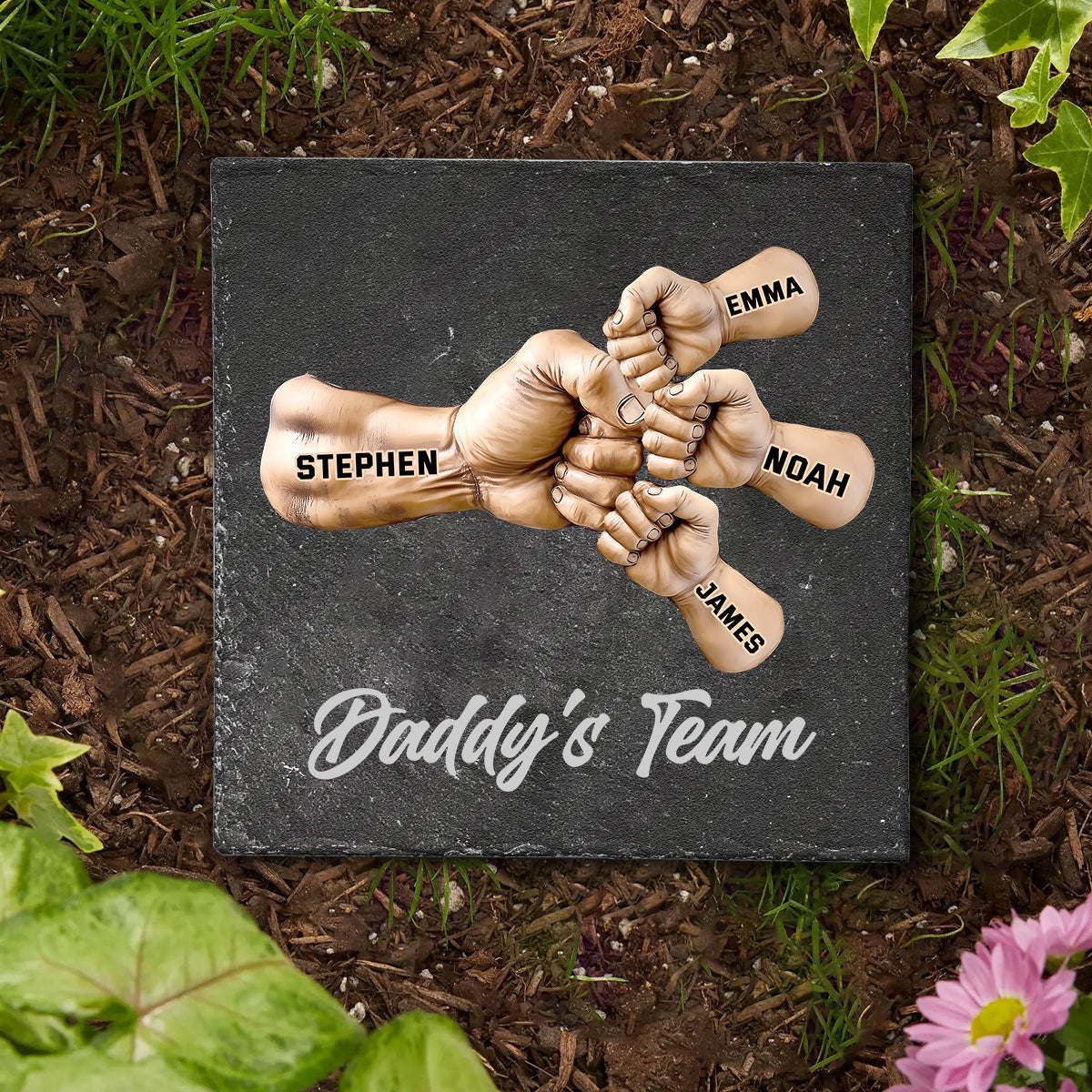 Daddy's Team - Personalized Father Square Shaped Stone
