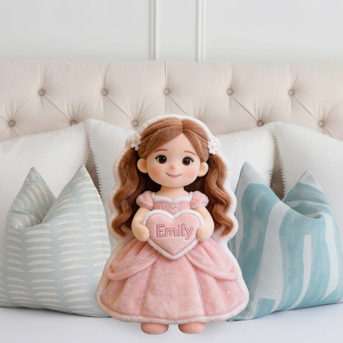 Personalisiertes Kissen in Form einer wunderschönen Prinzessin mit Foto – aus Kunstfell.