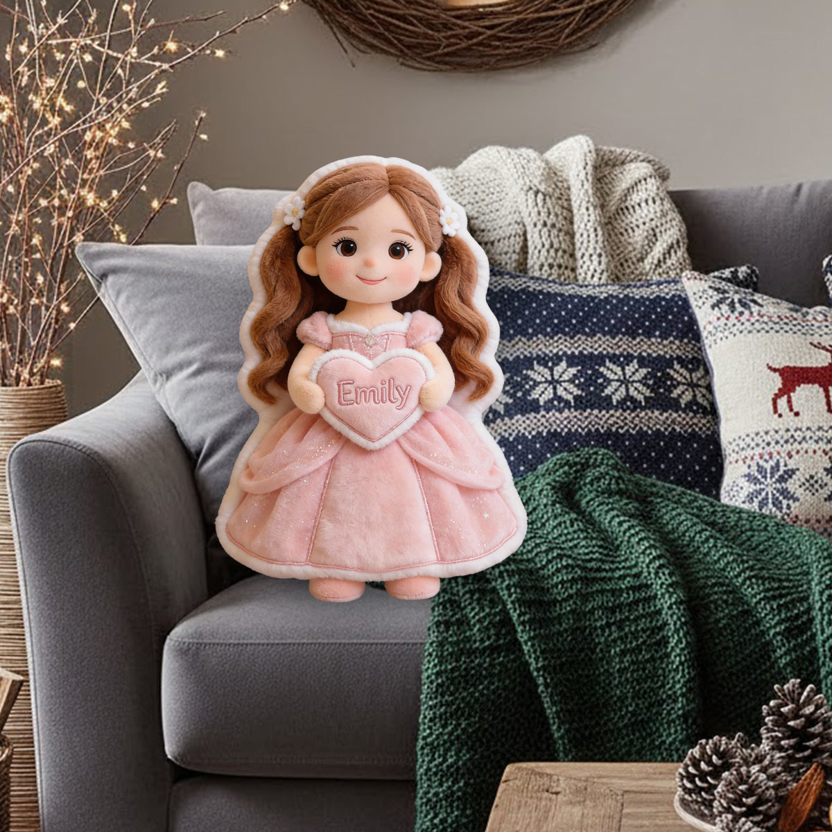 Personalisiertes Kissen in Form einer wunderschönen Prinzessin mit Foto – aus Kunstfell.