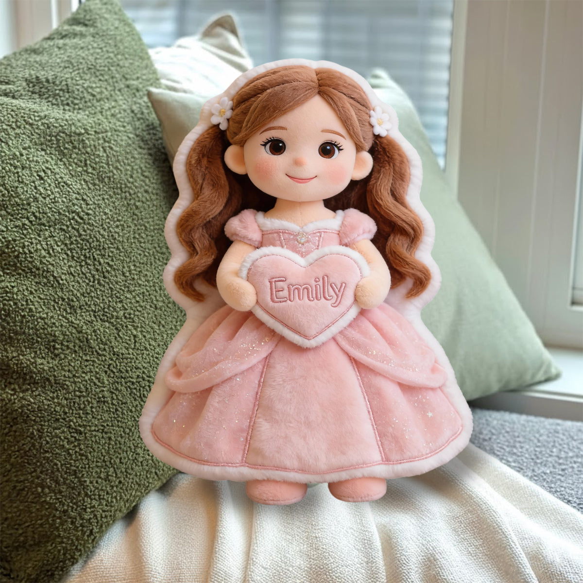 Personalisiertes Kissen in Form einer wunderschönen Prinzessin mit Foto – aus Kunstfell.