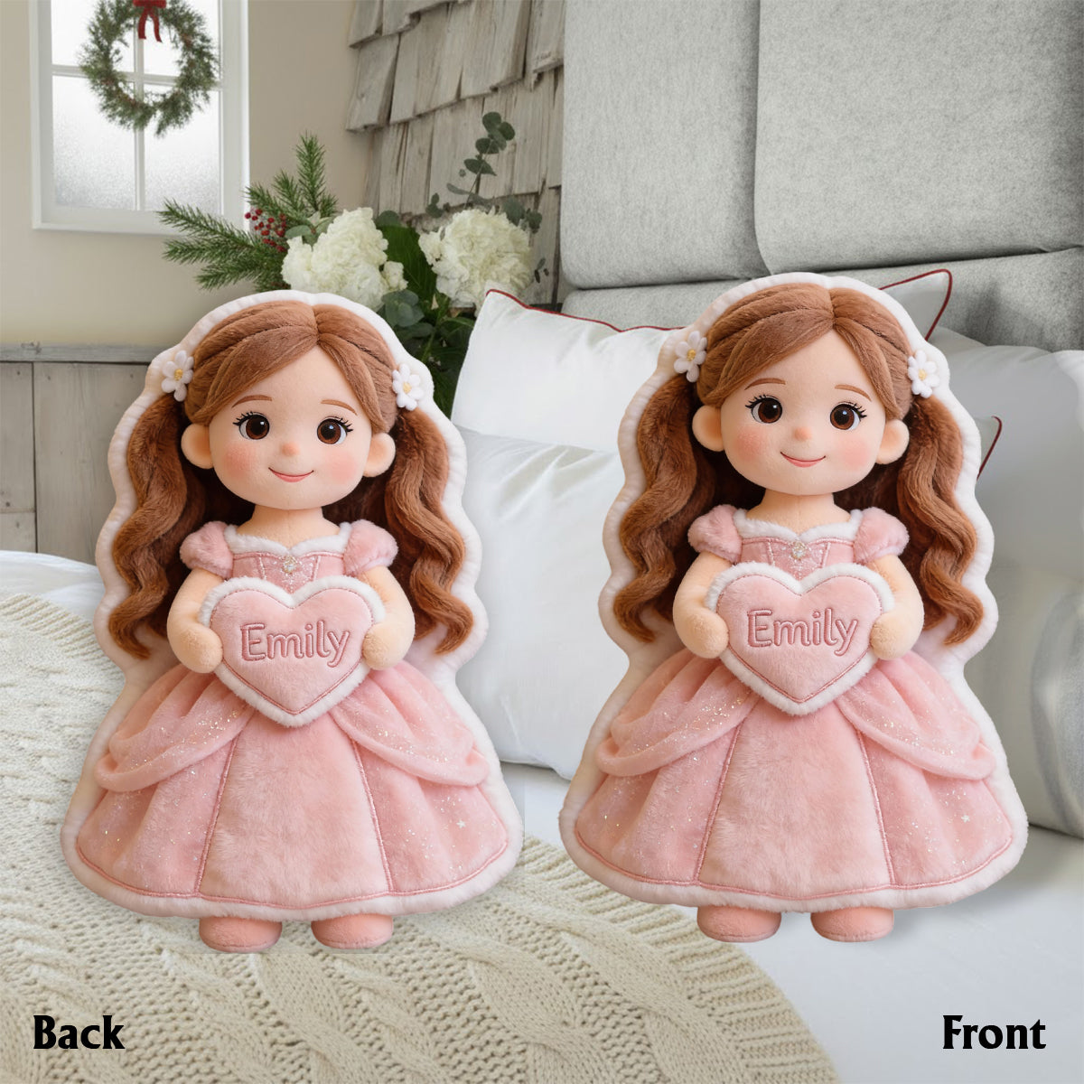 Personalisiertes Kissen in Form einer wunderschönen Prinzessin mit Foto – aus Kunstfell.