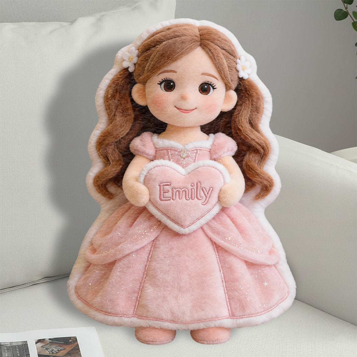 Personalisiertes Kissen in Form einer wunderschönen Prinzessin mit Foto – aus Kunstfell.