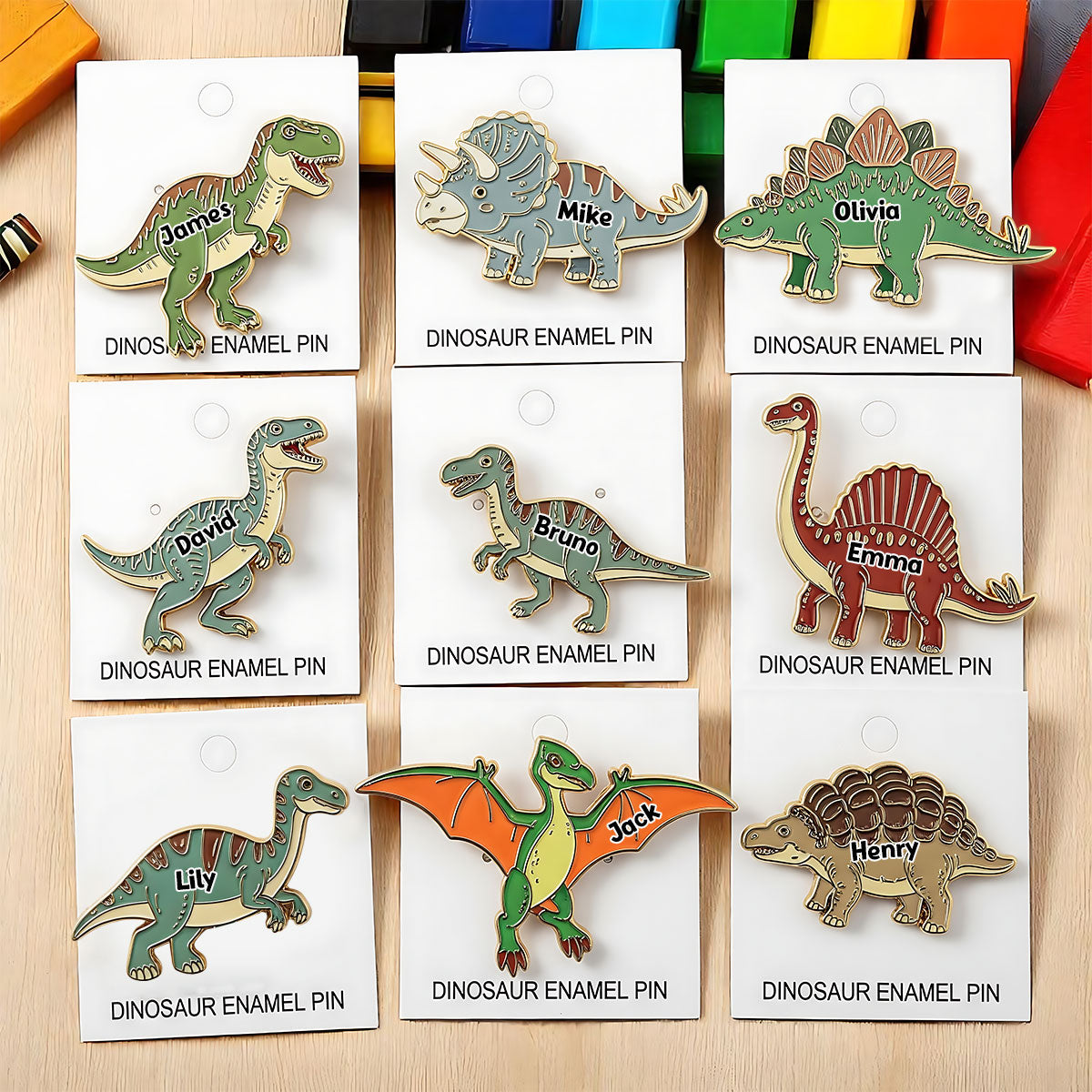 Collection de dinosaures pour enfants - Pin's personnalisé pour enfants
