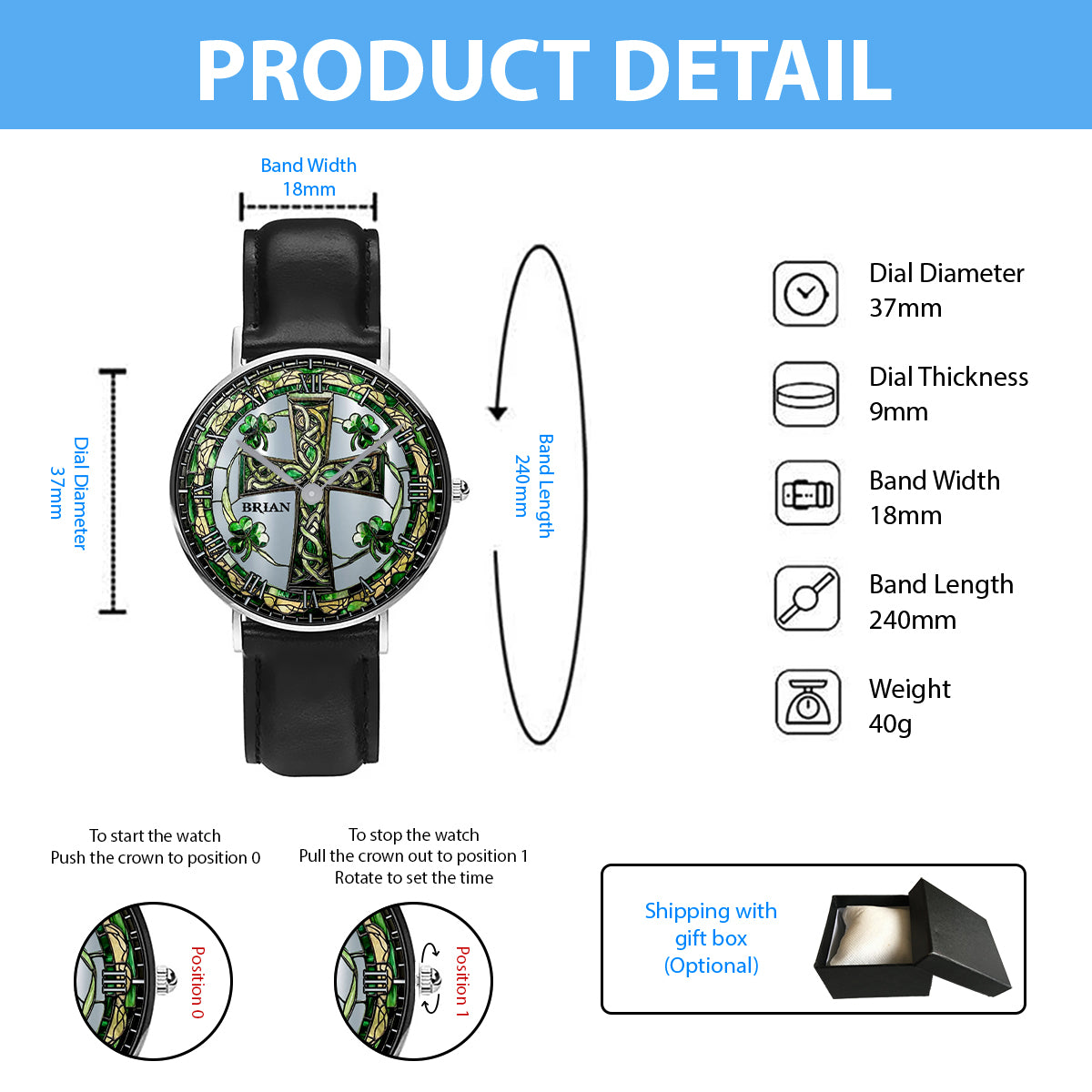 Keltisches Kreuz mit Kleeblatt – Personalisierte irische Armbanduhr