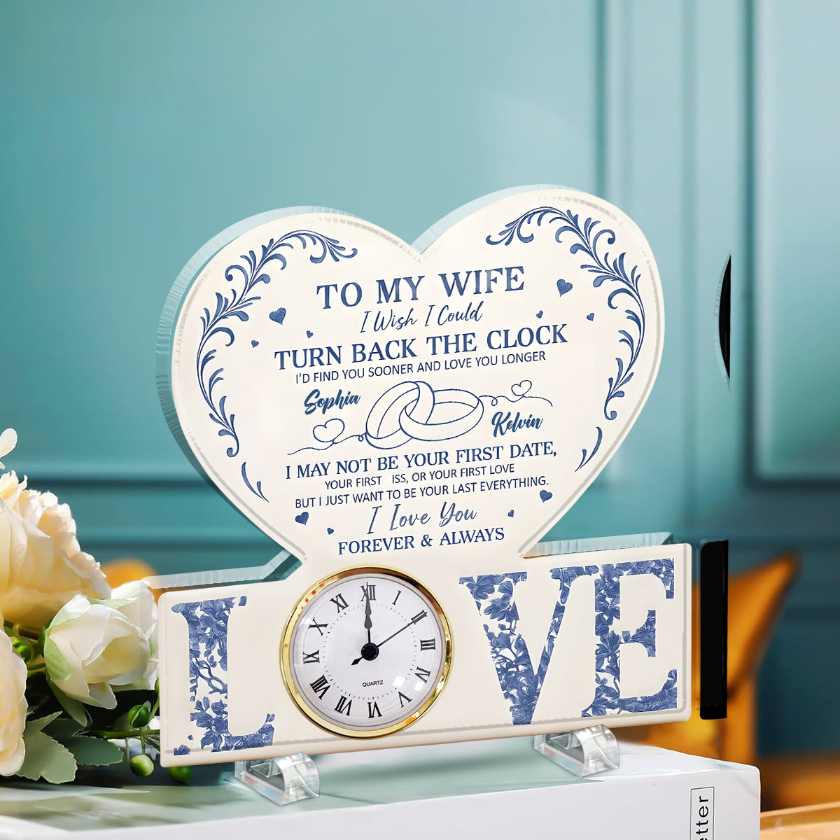 Anniversary Gift I Wish I Could Turn Back The Clock - Personalized Couple Acrylic Clock Plaque