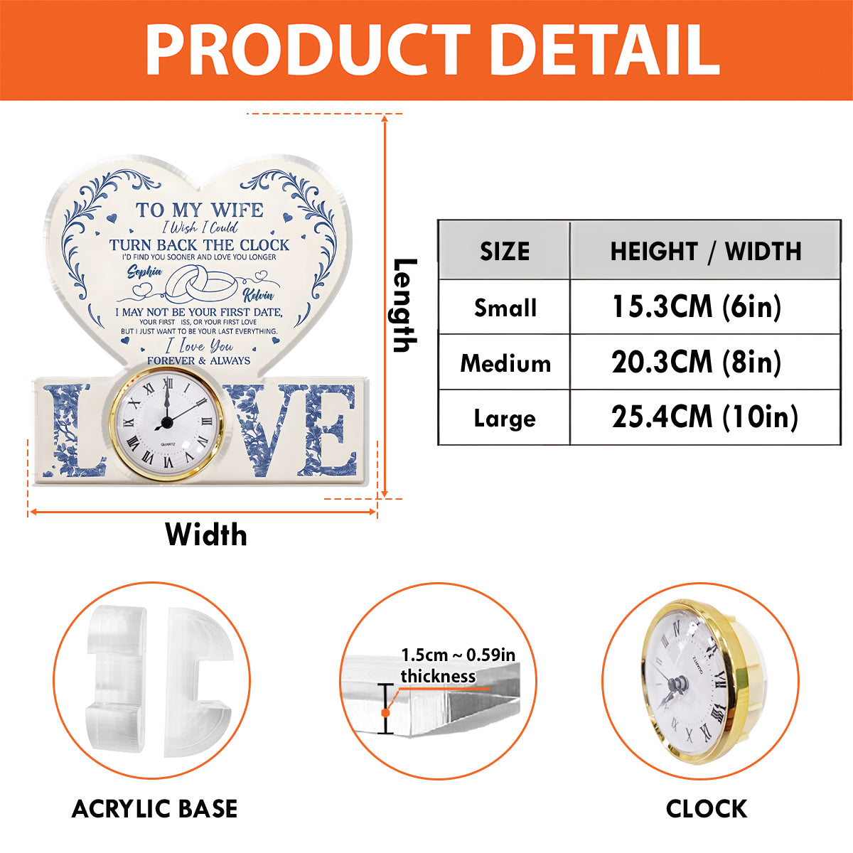 Anniversary Gift I Wish I Could Turn Back The Clock - Personalized Couple Acrylic Clock Plaque