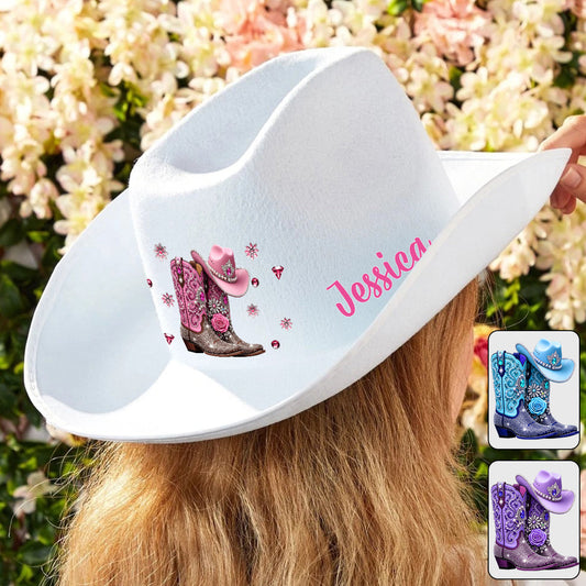 Cowgirl Stay Wild - Personalisierter Cowgirl Cowboyhut mit breiter Krempe