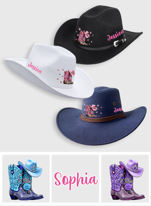 Cowgirl Stay Wild - Personalisierter Cowgirl Cowboyhut mit breiter Krempe
