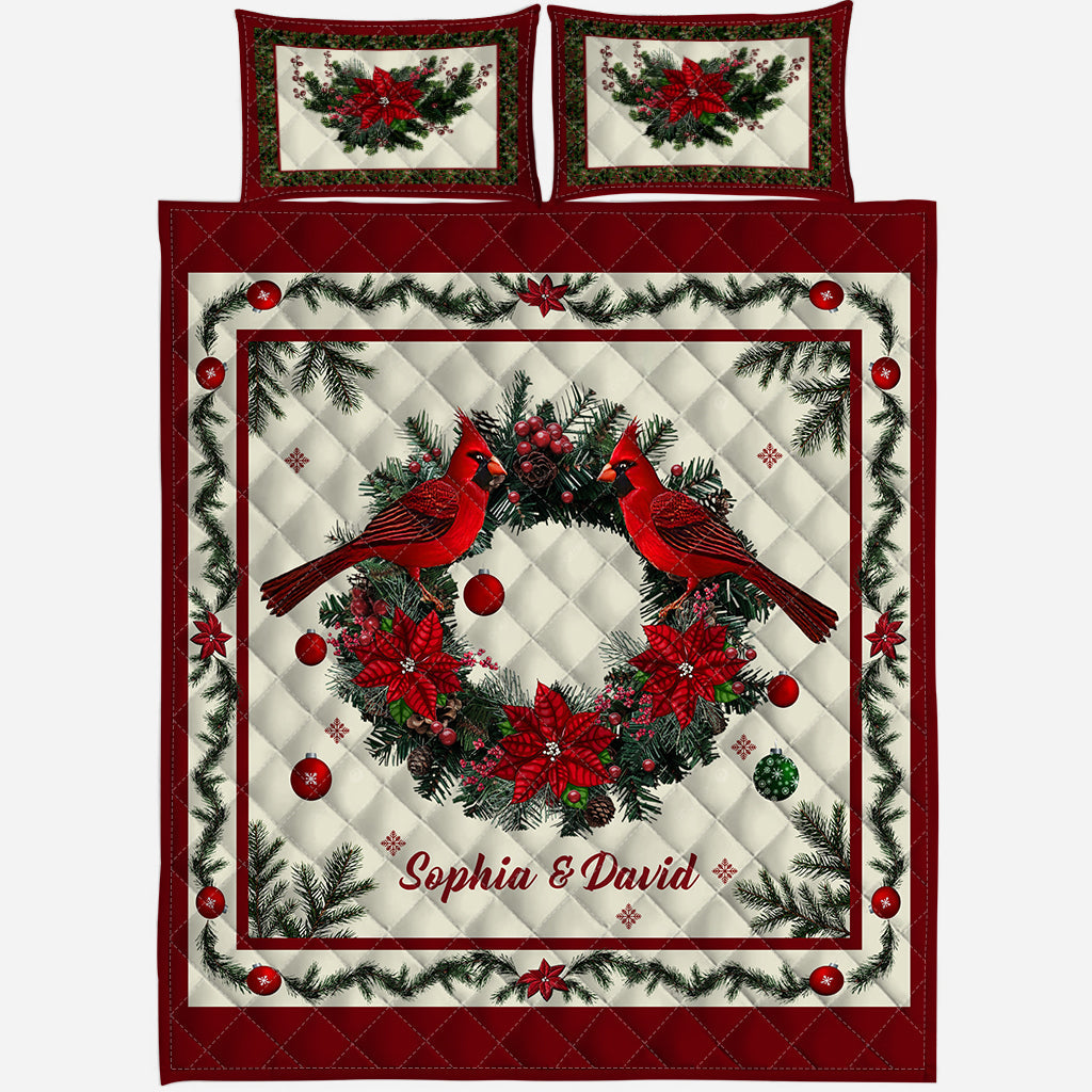 Cardinal Bird Christmas - Personalized Memorial Quilt Set