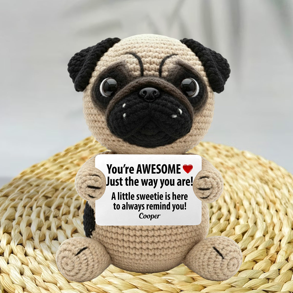 Tu es génial(e) tel(le) que tu es, citations positives - Figurine de chien tricotée à la main et personnalisée
