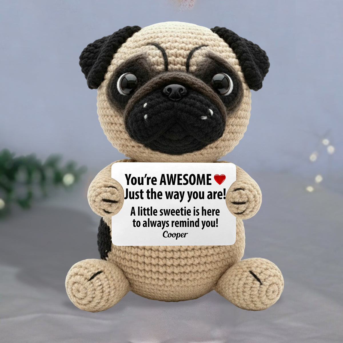 Tu es génial(e) tel(le) que tu es, citations positives - Figurine de chien tricotée à la main et personnalisée