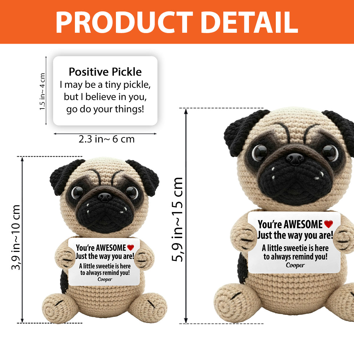 Tu es génial(e) tel(le) que tu es, citations positives - Figurine de chien tricotée à la main et personnalisée