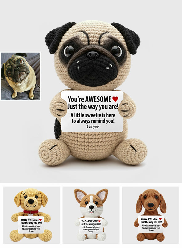 Tu es génial(e) tel(le) que tu es, citations positives - Figurine de chien tricotée à la main et personnalisée