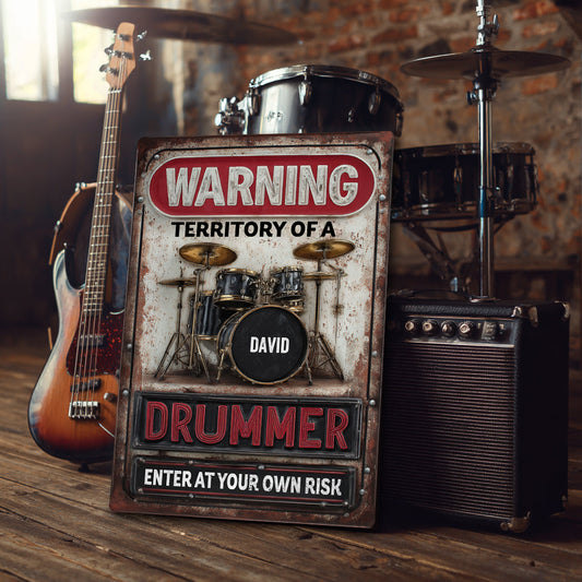 WARNING Territory Of A Drummer - Personalized Drummer Rectangle Metal Sign
